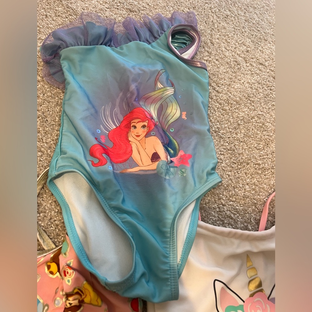 Bundle three Disney swimsuits for girls size 4, the princess is 5/6